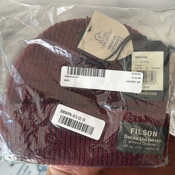 FILSON Ducks Unlimited Virgin Wool Knit Sequoia Red Watch Cap DISCONTINUED - Picture 2 of 2